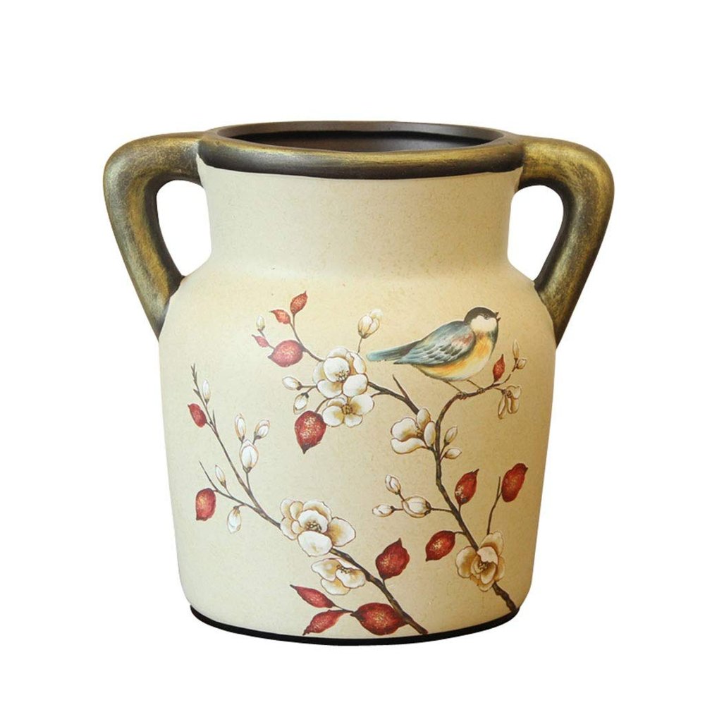 BNNP Dried Flower Vase American Table Decoration Vase Retro Double Ear Vase Floral Ceramic Vase Ornament Decorative Vase