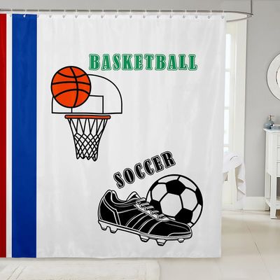 Ball Sports Games Kids Shower Curtains,Basketball Soccer Shoes Simple Chic Bathroom Curtains for Girls Boys Adults,Modern Fashion Red Blue White Waterproof Curtains,12 Hooks Suits,72" W x 78" L