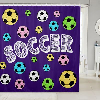 Soccer Kids Shower Curtains,Ball Sports Games Modern Fashion Bathroom Curtains for Girls Boys Adults,Geometric Honeycomb Chic Purple Colorful Waterproof Curtains,12 Hooks Suits,72" W x 78" L