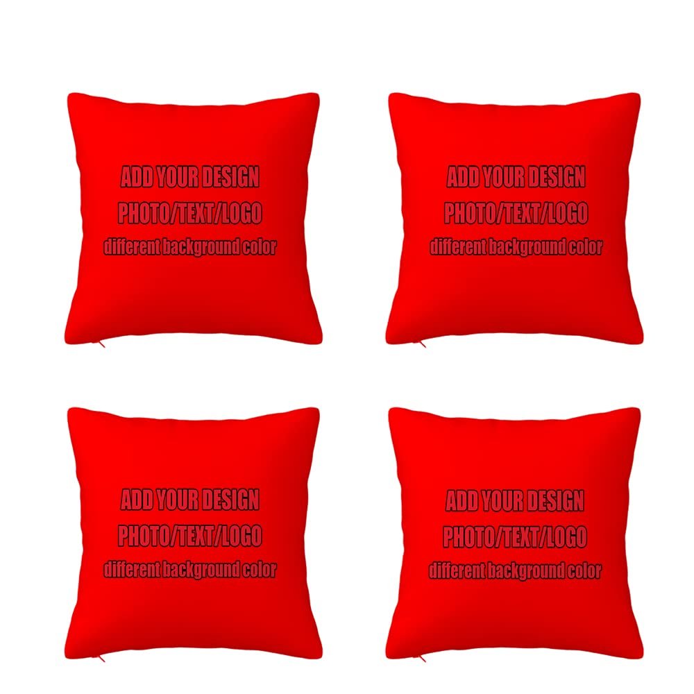 maqa Custom Pillow Covers 18x18 Set of 4 Customize Throw Pillowcase Add Your Photo Text Logo Personalized Pillow Cover Red