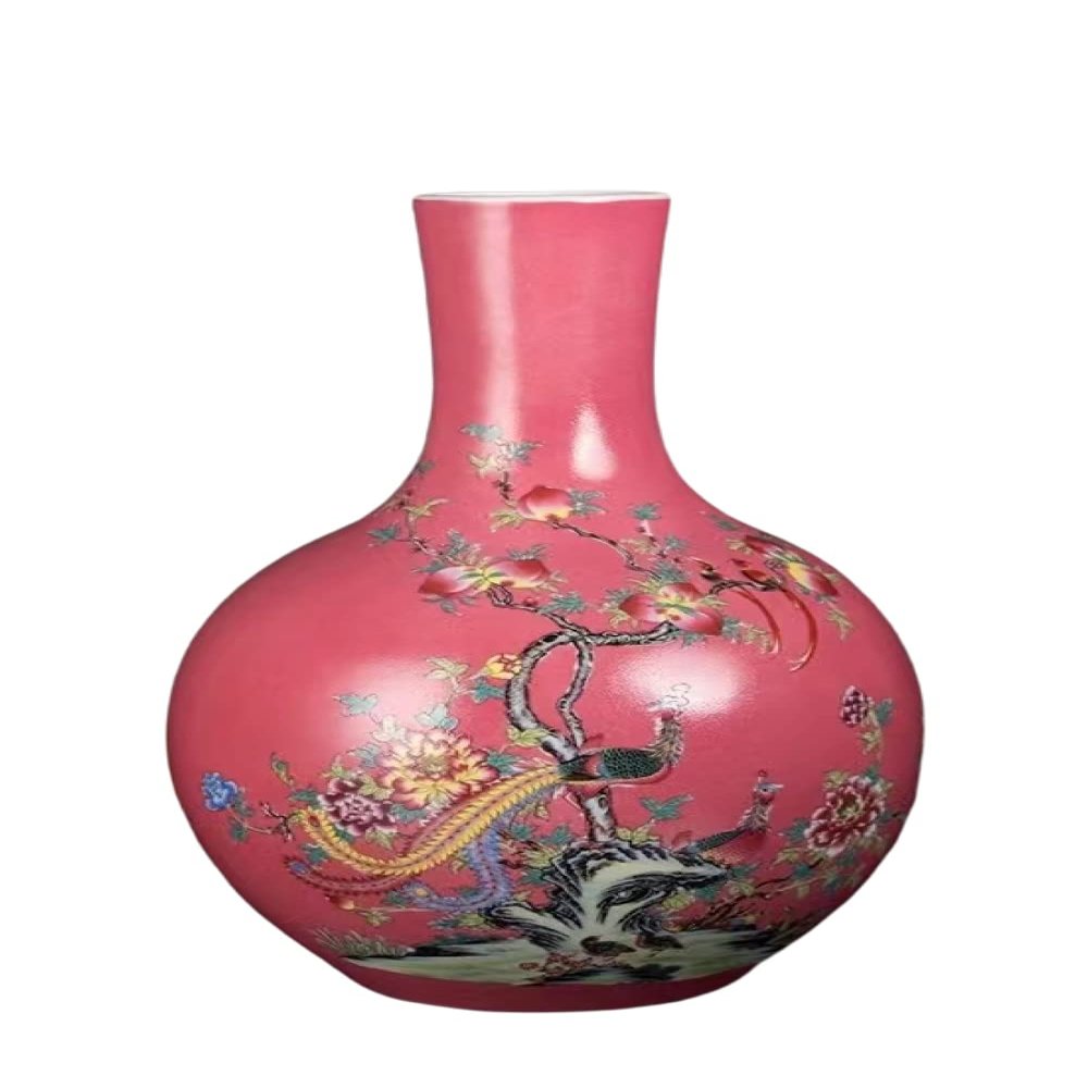 AMITVA China Style Decorative Vase, Classic Ceramic Vases for Art Home Decoration, Chinese Retro Porcelain Ceramic Vase with Peony Painting, B:40 * 26 cm