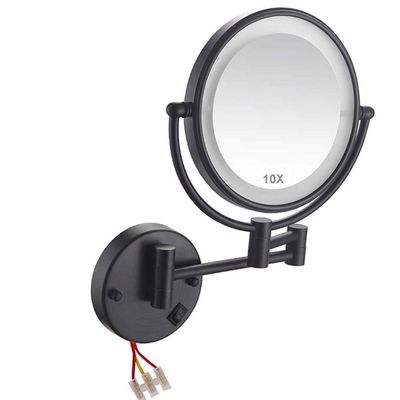10X Magnifying Wall Mounted LED Makeup Mirror, 8 in Magnification Bathroom Mirror with 17.3" Extension Adjustable Double-Sided Mirrors for Bathroom Vanity, Round Shape,Silver (Color : Black)