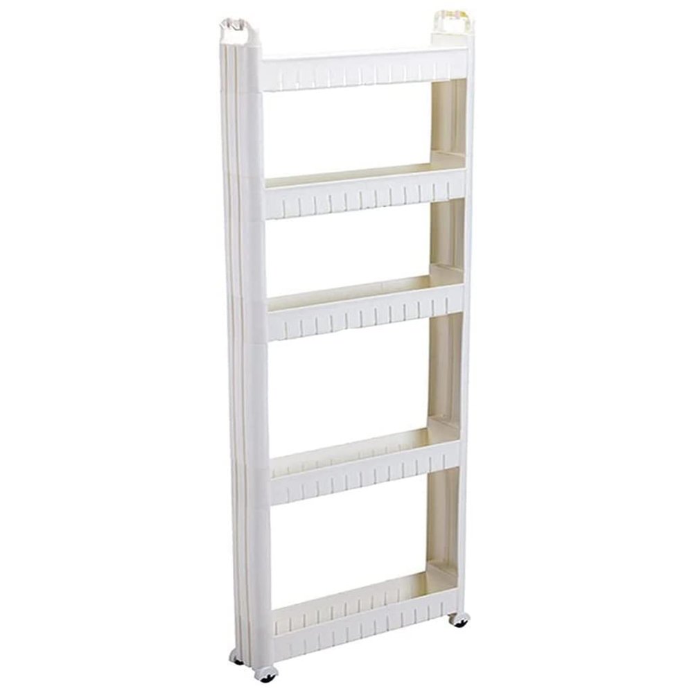 SAUNUOWL 10cm Slim Rolling Storage Cart, Skinny Mobile Kitchen Pantry Cart with Wheels, Slide Out Utility Narrow Rolling Cart Easy Assemble for Tight Spaces, White (Color : 5-Layer)