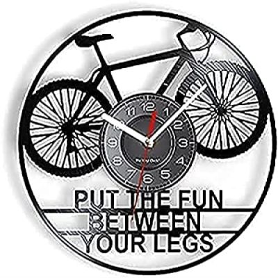 Vinyl Clock Non Ticking Wall Clock Vinyl Record Wall Clock Healthy Exercise Low Carbon Lifestyle Riding Bike Wall Clock Art Decor Music Clock Mechanism 12 inches