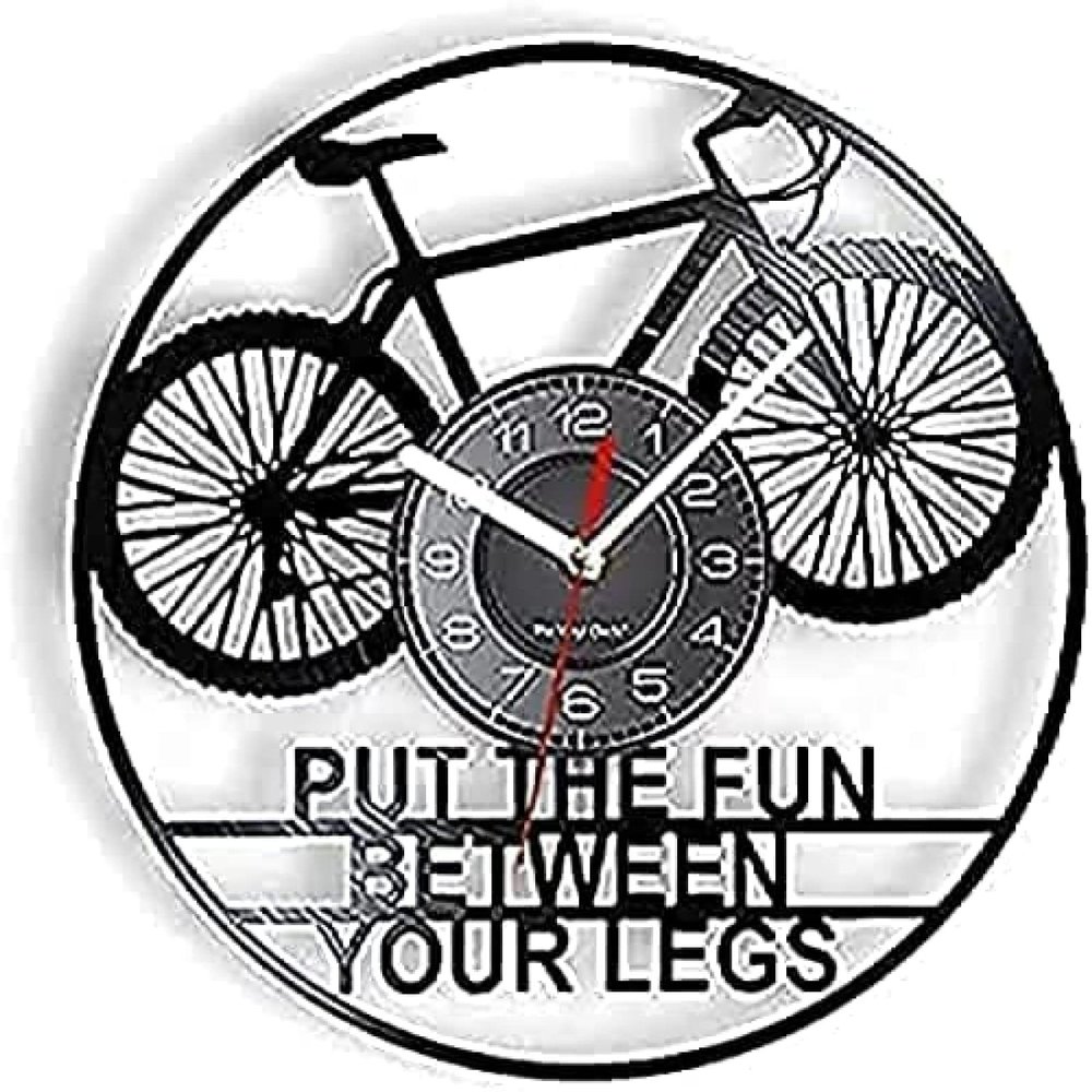 Vinyl Clock Non Ticking Wall Clock Vinyl Record Wall Clock Healthy Exercise Low Carbon Lifestyle Riding Bike Wall Clock Art Decor Music Clock Mechanism 12 inches