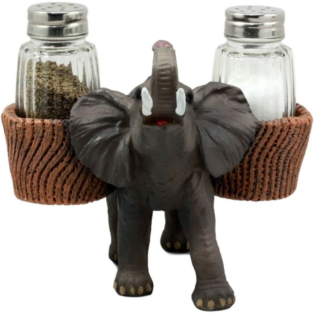1 Set Of Calls Trumpeting Elephant Glass Salt And Pepper Shakers Holder