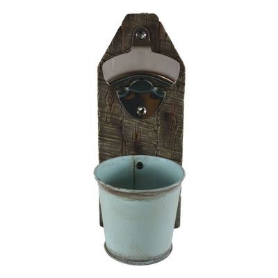 1 Pcs Of Rustic Western Wooden Wall Beer Bottle Opener With Vintage Bucket Pail