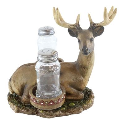1 Set Of Rustic 8 Point Antlers Buck Deer Stag With Saddlebags Salt Pepper Shakers Holder