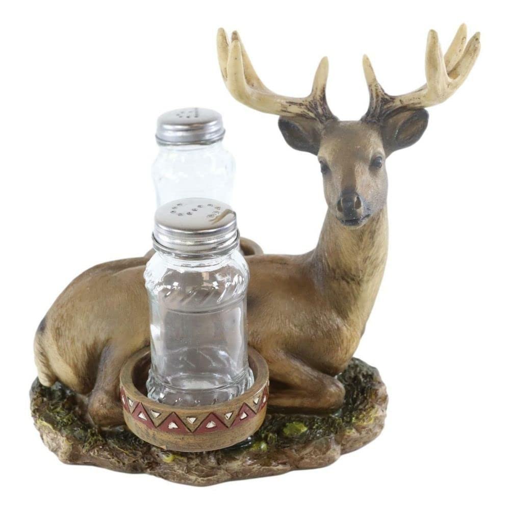 1 Set Of Rustic 8 Point Antlers Buck Deer Stag With Saddlebags Salt Pepper Shakers Holder