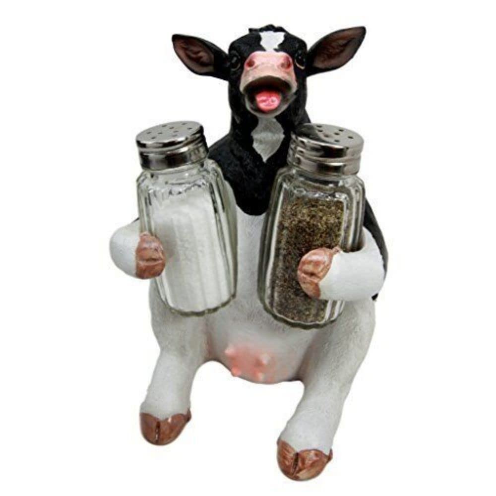 1 Set Of Farm Grassland Bovine Cattle Cow Moo Moo Salt Pepper Shakers Holder