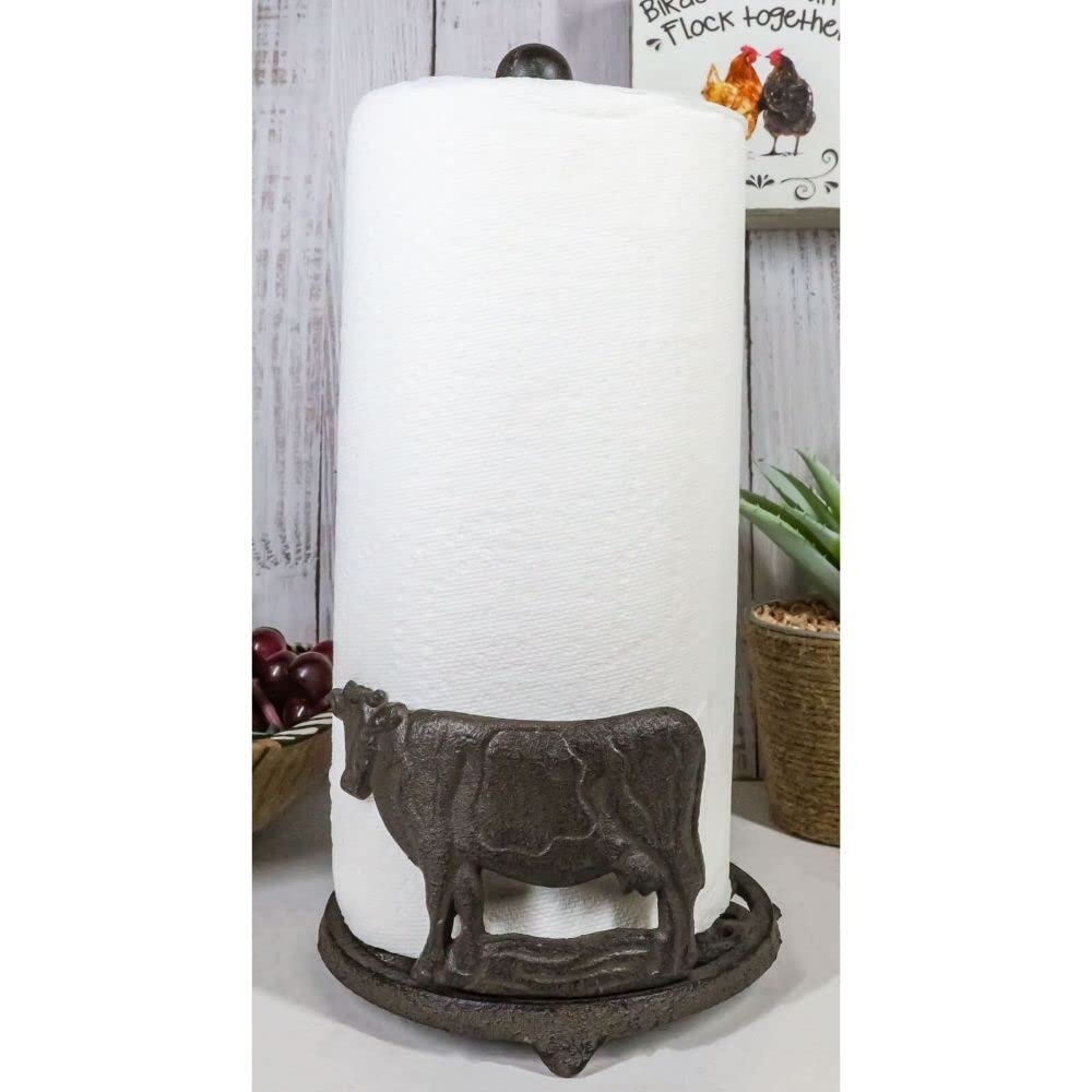 1 Pcs of Cast Iron Rustic Holstein Cow with Scroll Art Kitchen Paper Towel Holder Stand