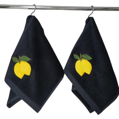 2 Pack Lemon Hand Towels, 100% Soft Cotton, Basket Stuffers, (12x20 Inches) Decor Gift Packed, Ideal for Kitchen and Bathroom Use (Black1, 2)