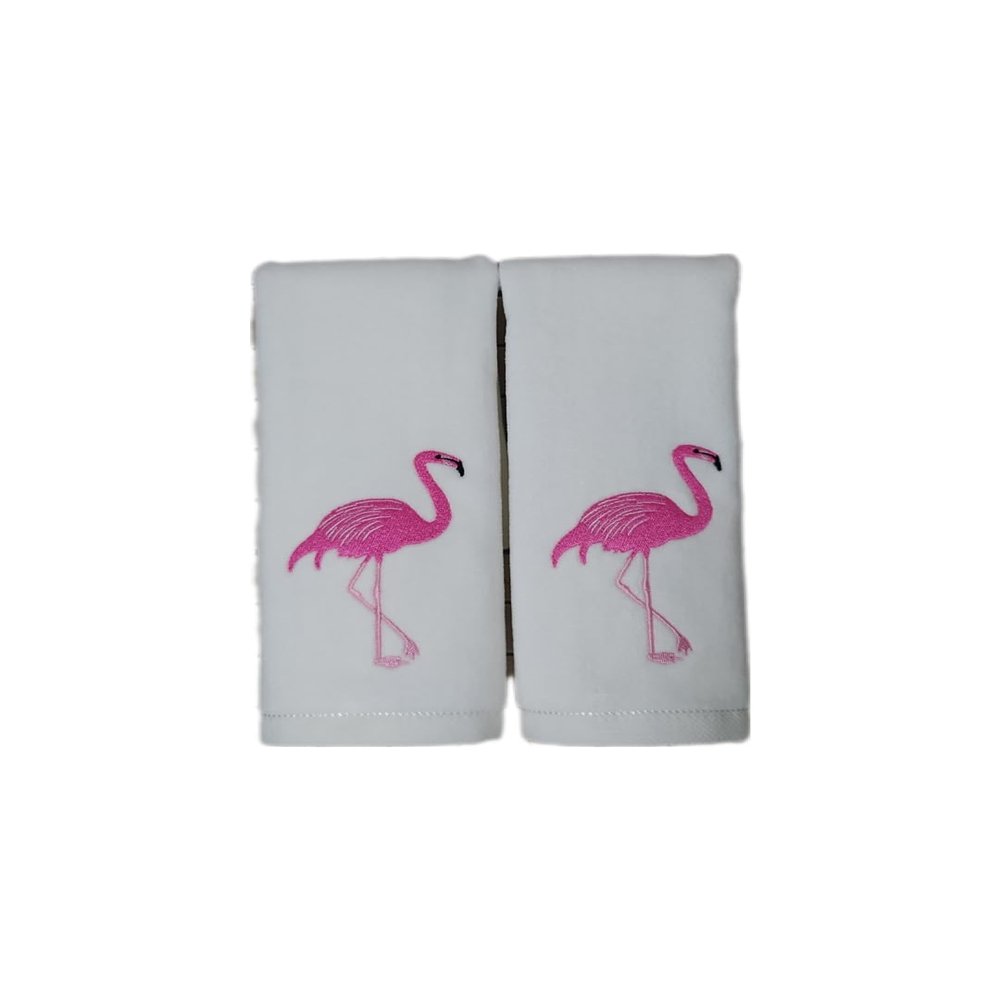 2 Pack Flamingo Cotton Hand Towels, 12x20 Inches, White - Mix (2), Ideal Gift, Decorative for Kitchen & Bathroom