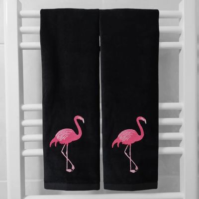 2 Pack Hot Pink Filamingo Hand Towels, 100% Soft Cotton, Basket Stuffers, (12x20 Inches) Decor Gift Packed, Ideal for Kitchen and Bathroom Use