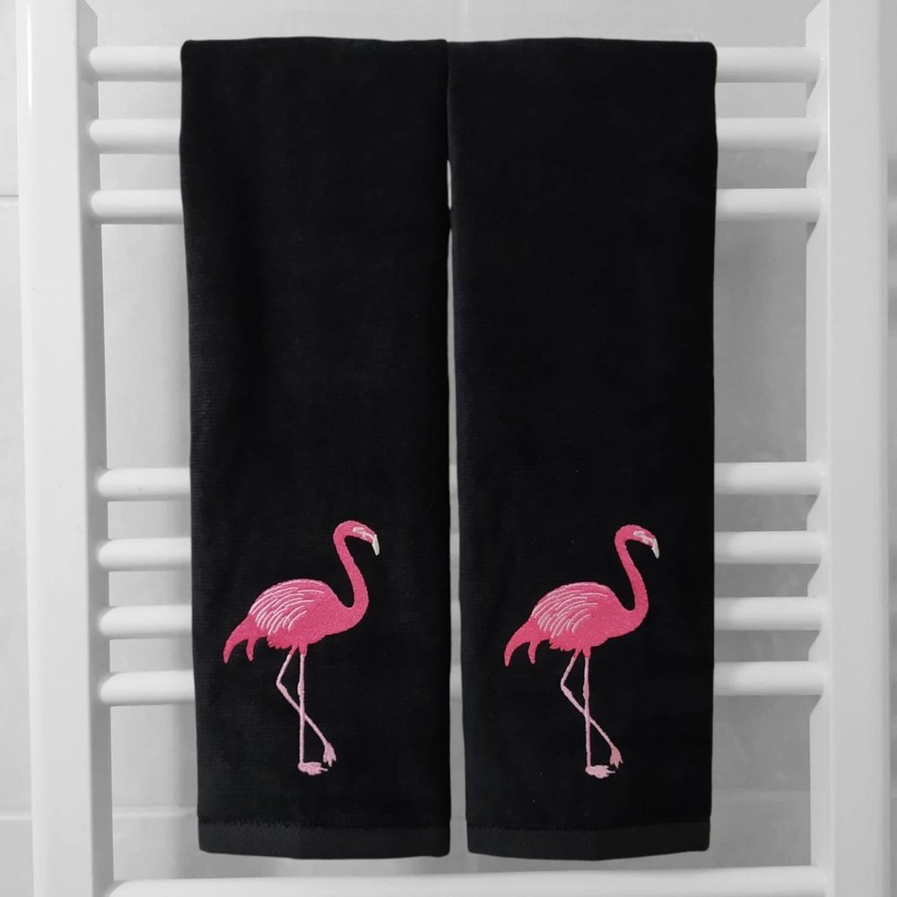 2 Pack Hot Pink Filamingo Hand Towels, 100% Soft Cotton, Basket Stuffers, (12x20 Inches) Decor Gift Packed, Ideal for Kitchen and Bathroom Use