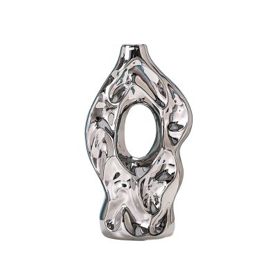 Flower Vase Geometric Mountain-Shaped Vase Electroplating Gold Silver White Combination Flower Arrangement Home Decoration Ornaments Decorative Vases (Color : 1)