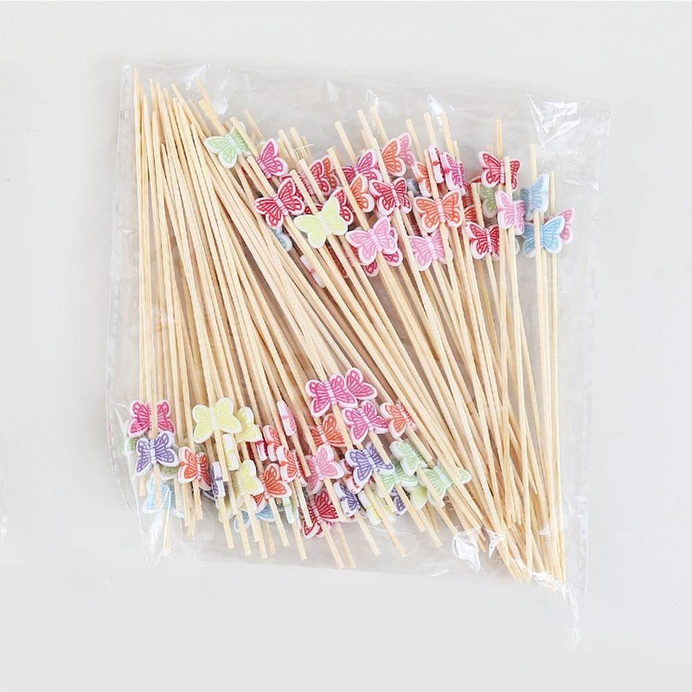 Butterfly Disposable Bamboo Skewers Bamboo Appetizer Skewers, Cocktail of Fruit Sticks Appetizer Sandwich Dessert Long Toothpicks for Birthday Party Restaurant Food Decoration (butterfly)