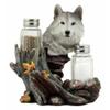 1 Set Of Full Moon Lone Alpha Gray Wolf Glass Salt & Pepper Shakers Holder Decor view 1