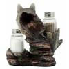1 Set Of Full Moon Lone Alpha Gray Wolf Glass Salt & Pepper Shakers Holder Decor view 2