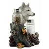 1 Set Of Full Moon Lone Alpha Gray Wolf Glass Salt & Pepper Shakers Holder Decor view 3