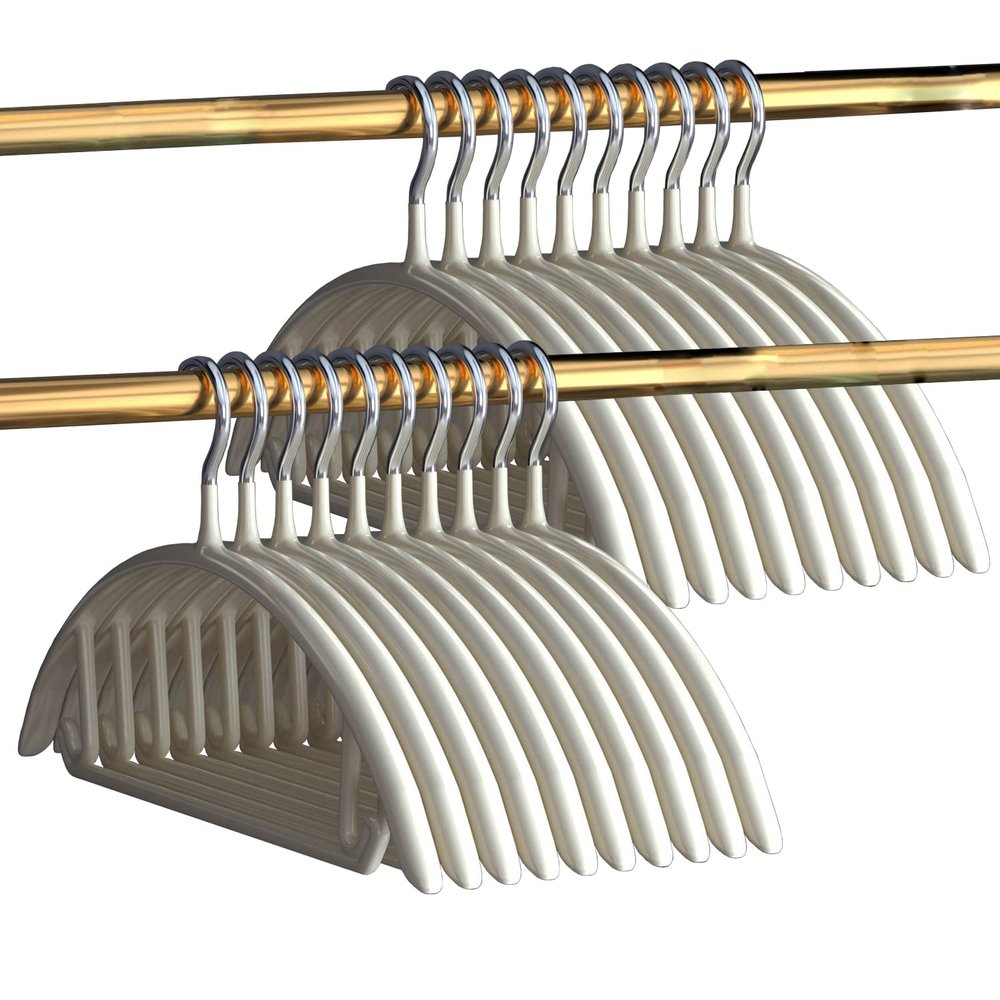 20 Pack - Black Hangers for Coats, Pants & Dress Clothes - Non Slip Clothes Hanger Set (White (Arc))