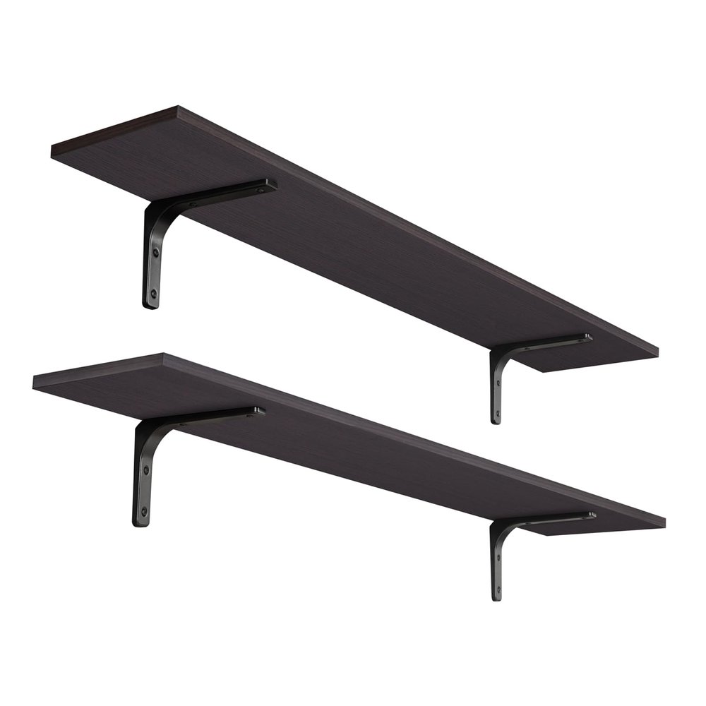 DINZI LVJ Long Wall Shelves, 47.3Inch Wall Mounted Shelves Set of 2, Extra Large Floating Storage Ledges with Sturdy Metal Brackets for Living Room, Bathroom, Bedroom, Kitchen, Espresso