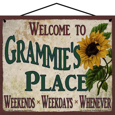 8x10 Welcome to Grammie's Place Sign with Sunflower Weekends, Weekdays, Whenever Colorful Vintage Style Family Wall Decor for a Grandmother's Home, Gift for Mother's Day