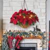 HEITIGN Pre Lit Christmas Hanging Basket Flocked with Mixed Decorations and LED Lights Artificial Frosted Berry Pine Cones for Christmas Outdoor Yard Decor view 1