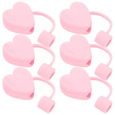 Operitacx 6pcs Cute Cartoon Silicone Cute Straw Lids, Love Heart Straw Lids, Silicone Pointed Lid Protectors For 6-8mm Straws