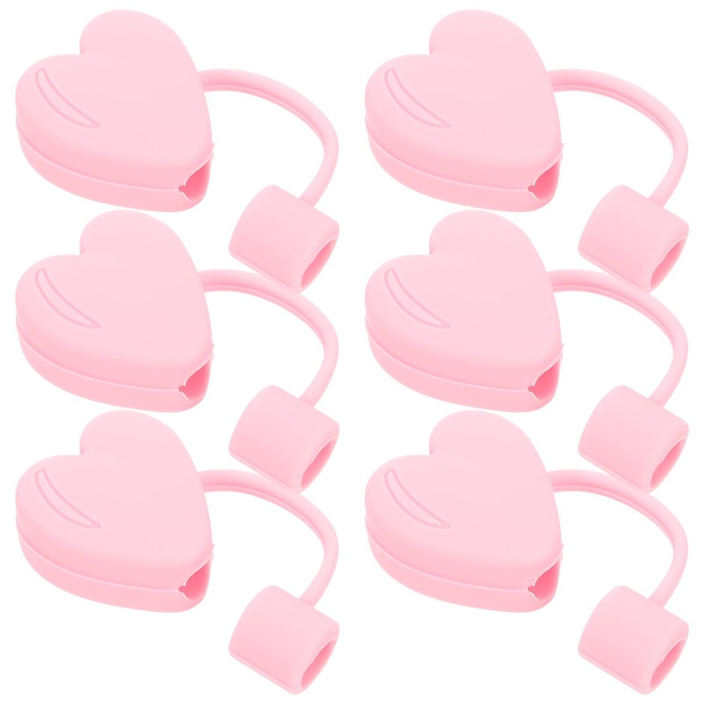 Operitacx 6pcs Cute Cartoon Silicone Cute Straw Lids, Love Heart Straw Lids, Silicone Pointed Lid Protectors For 6-8mm Straws