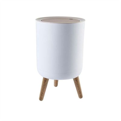 DYPASA Garbage Recycling Bin 7L Trash Can with Lid Press Dustbin for Living Room Toilet Bathroom Kitchen Garbage Bucket High Foot Imitation Wood Rubbish Can Kitchen Trash Can