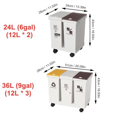 DYPASA Garbage Recycling Bin Kitchen Sorting Push-Button Wheels Waste Bin Corner Garbage Bucket Floor Standing Wet Dry Sorted Trash Can,24/36L Kitchen Trash Can (Color : 24L)