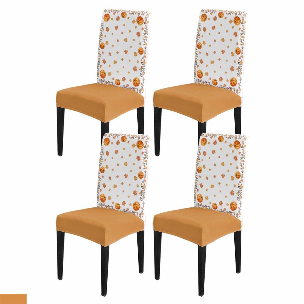 Pumpkin Dining Chair Cover Set of 4,Stretch Chair Protectors Slipcover,Spandex Kitchen Chair Seat Back Cushion Slip Cover for Dining Room Party,Hotel Fall Thanksgiving Maple Leaves Orange Autumn