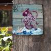 ArogGeld Rustic Octopus Rudder Seagull Tin Sign Sea Wave Metal Wall Art Beach Themed Home Wall Decoration 10x10in Mediterraneans Style Metal Wall Decor for Bedroom Cafe Bar Club Pub Garage view 2