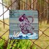 ArogGeld Rustic Octopus Rudder Seagull Tin Sign Sea Wave Metal Wall Art Beach Themed Home Wall Decoration 10x10in Mediterraneans Style Metal Wall Decor for Bedroom Cafe Bar Club Pub Garage view 3