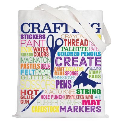 LEVLO Crafting Canvas Tote Bag Crafter Gift Crafting Mom Shoulder Bag For Craft Makers (Crafting Tote)