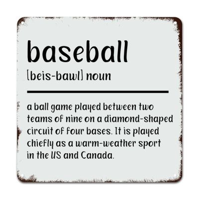 ArogGeld Metal Sign Baseball Definition Metal Wall Art Team Athlete Decorative Wall Art Typography Art Print Chic Poster Plaque for Home Bar Pub Garage Road Man Cave 10x10in