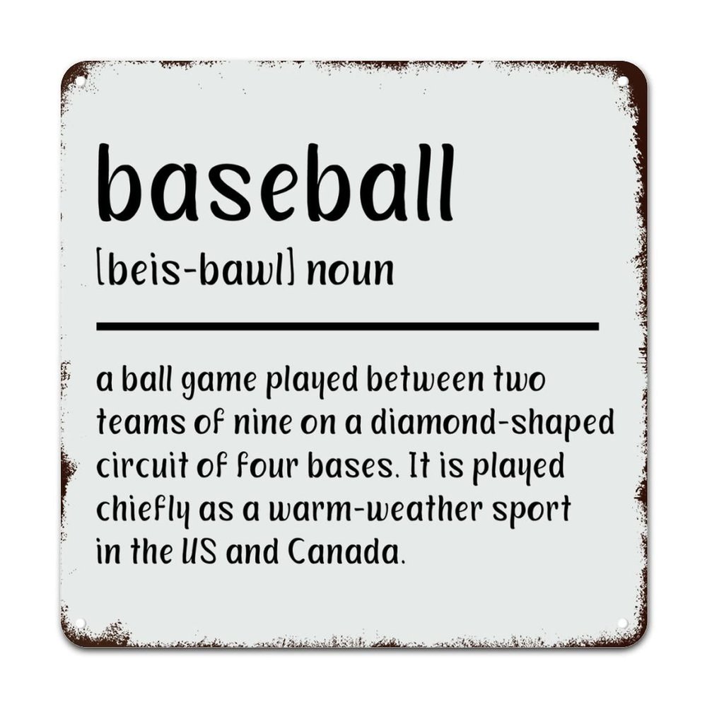 ArogGeld Metal Sign Baseball Definition Metal Wall Art Team Athlete Decorative Wall Art Typography Art Print Chic Poster Plaque for Home Bar Pub Garage Road Man Cave 10x10in