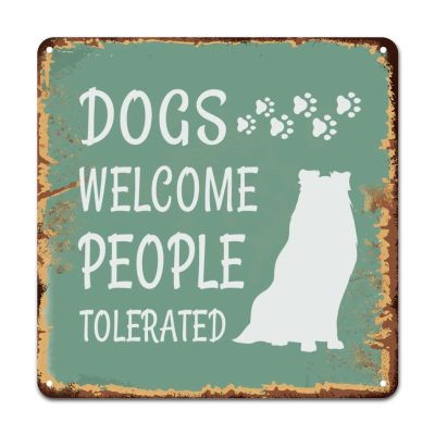 ArogGeld Tin Sign Dogs Welcome People Tolerated Metal Tin Sign Doberman Dog Poster Wall Art Decor Puppy Gifts 10x10in Fashion Metal Plaque Sign for Cafe Coffee Bars Pubs Man Cave