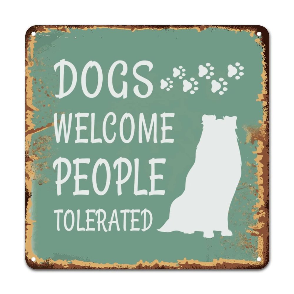 ArogGeld Tin Sign Dogs Welcome People Tolerated Metal Tin Sign Doberman Dog Poster Wall Art Decor Puppy Gifts 10x10in Fashion Metal Plaque Sign for Cafe Coffee Bars Pubs Man Cave