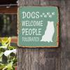 ArogGeld Tin Sign Dogs Welcome People Tolerated Metal Tin Sign Doberman Dog Poster Wall Art Decor Puppy Gifts 10x10in Fashion Metal Plaque Sign for Cafe Coffee Bars Pubs Man Cave view 2