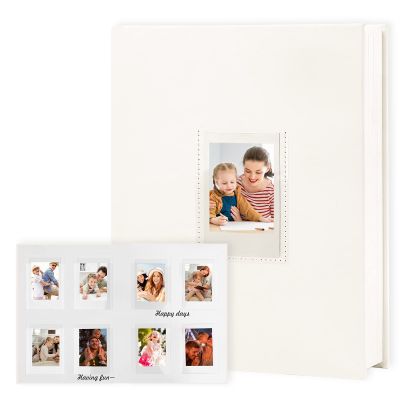 Veicevol Photo Album with Writing Space for Fujifilm Instax Mini 12 11 9 40 90 8 7 Evo Liplay Instant Camera, 128 Pockets Photo Album for Polaroid, Leather Cover Handmade Paper 2x3 Photo Album.(White)