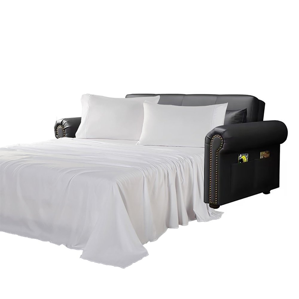 Kingnex Sofa Bed Sheets Queen for Sleeper Sofa Bed with 4-6 Deep Pocket Soft Double Brushed 1800 Microfiber 4 Piece Bedding Set (60"x74"x6") White