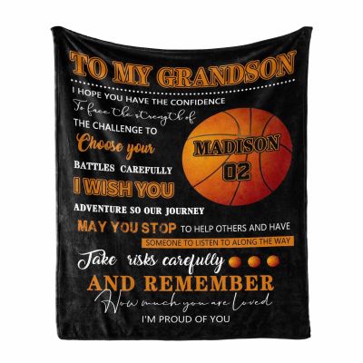 MyPupSocks to My Grandson Basketball Blanket Gift Personalized Sport Name and Number Throw Blanket Gift for Sports Boys Birthday from Family/Friends - 60"x80"