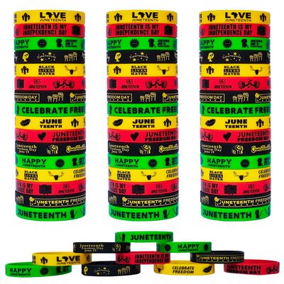 JAKADYUKS 60pcs Juneteenth Day Bracelets Party Favors Rubber Bracelets - Freedom Day Patriotic Party Supplies Goodie Bags Stuffers Fillers Independence Day June 19th 1865 Silicone Wristband