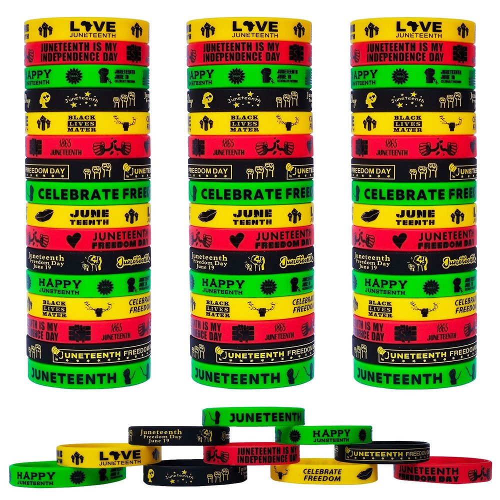 JAKADYUKS 60pcs Juneteenth Day Bracelets Party Favors Rubber Bracelets - Freedom Day Patriotic Party Supplies Goodie Bags Stuffers Fillers Independence Day June 19th 1865 Silicone Wristband