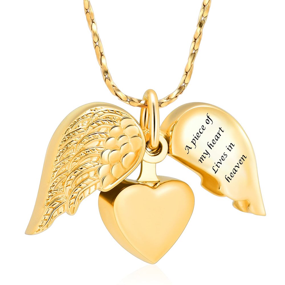 Imrsanl Heart Cremation Urn Necklace Pendant for Human Ashes - A Piece of My Heart Lives in Heaven Memorial Keepsakes Cremation Jewelry (Locket-Gold)