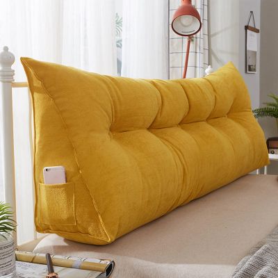 BAHULA Triangular Headboard Pillow, Triangular Reading Bed Rest Pillow Large Bolster Cushion Headboard Backrest Wedge Pillow with Removable Cover,Yellow,60x21x45cm
