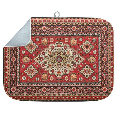 Sanwarm Absorbent Dish Drying Mat, Royal Red Moroccan Microfiber Pad for Kitchen Counter, Coffee Bar Decor, Heat Resistant and Reversible, 18" x 24"