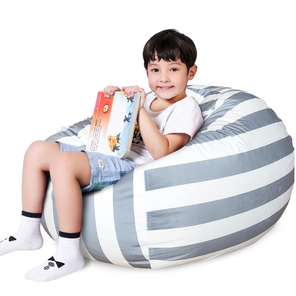 Lukeight Stuffed Animals Storage Bean Bag Chair Cover Only (Ships Empty, No Filling) - Velvet YKK Zipper Beanbag Cover for Big Kids and Teens, Washable Plush Toy Organizer, XX-Large 36" D x 20" H
